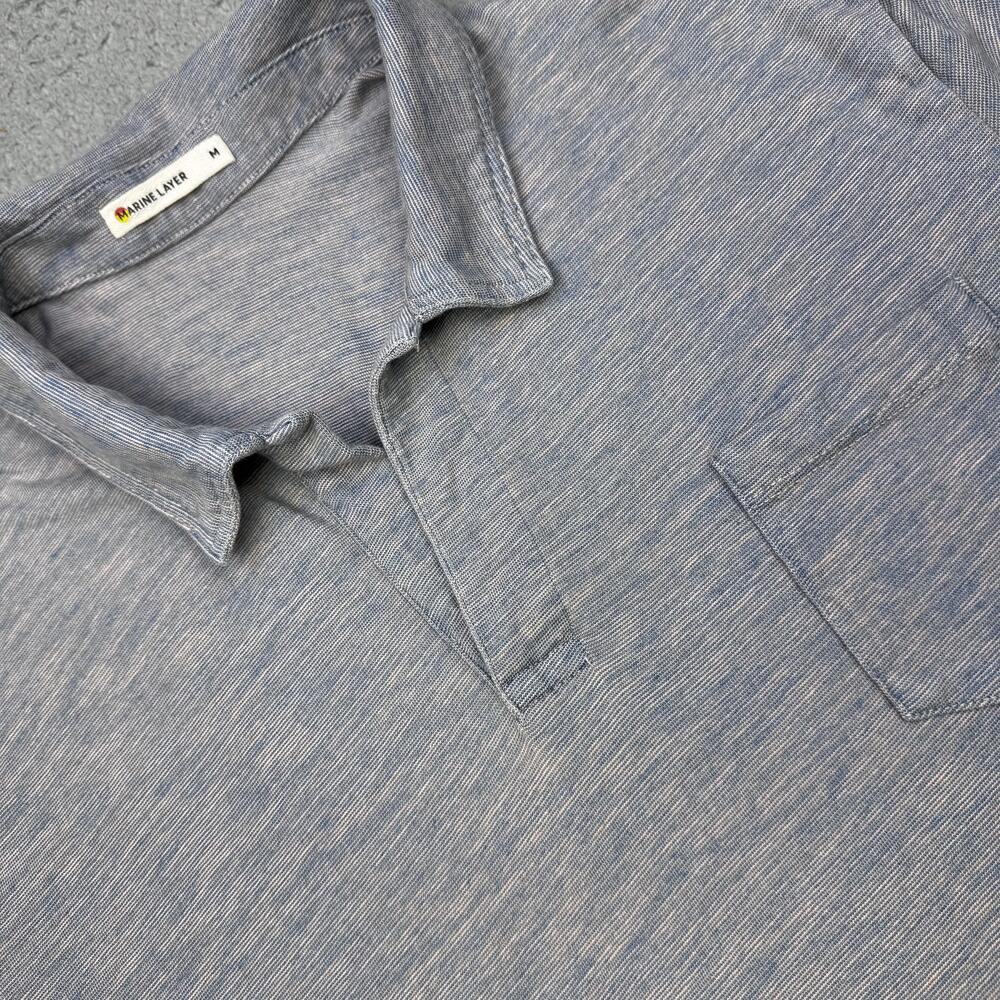 Marine Layer Polo Shirt Mens Medium Gray Heather Chest Pocket Johnny Collar